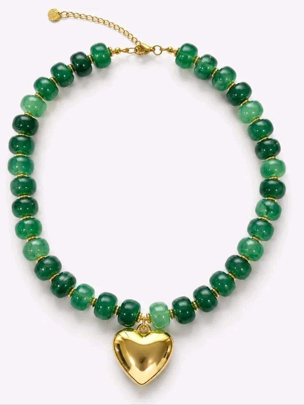 Mayamar Green Resin Bead Gold Heart Necklace NWT + Pouch - Picture 2 of 4